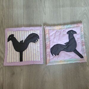 Handmade Quilted Rooster Design Pot Holders Set Of 2 Double-Sided Multicolor Cot